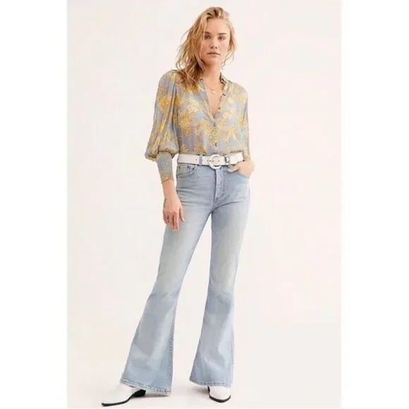 NWT Boyish Free People Kingsley Button Fly Flare Jeans | Light Wash | 25 - Picture 3 of 8
